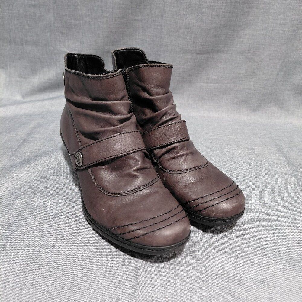 Rieker Lynn Double Button Heeled Bootie US 6.5 EU 37 Brown Ruched Leather